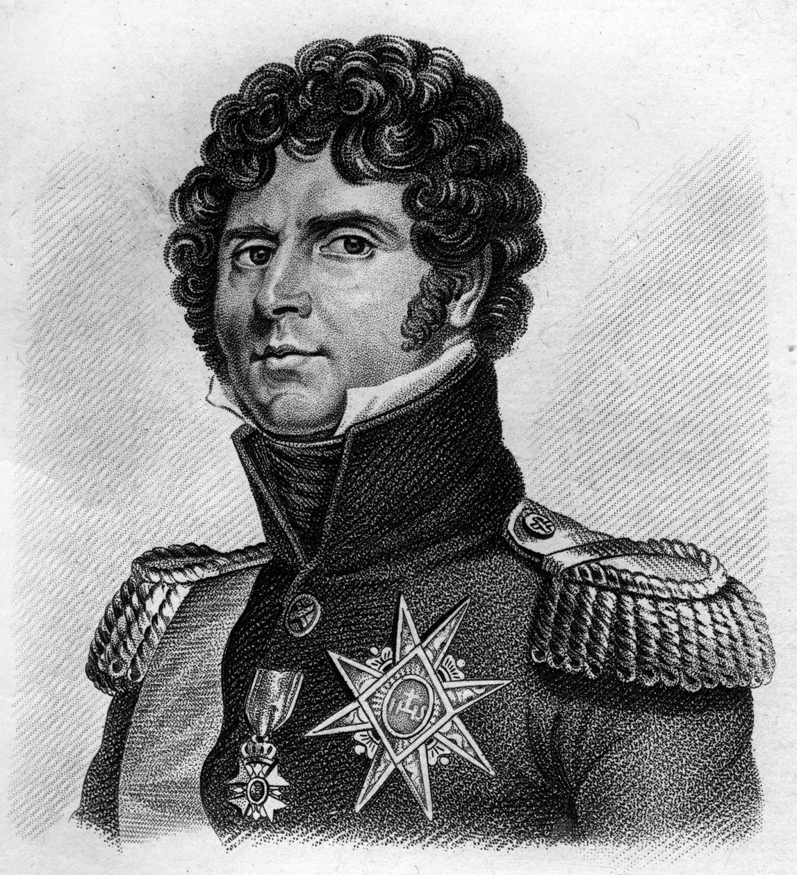 portrett Charles Jean - Baptiste Bernadotte (1763-1844), marskalk av Frankrike, kong Charles XIV av Sverige og Norge.I "Portretter av de franske generalene"". Gravert av Ambroise Tardieu i 1818. Stella Collection av Ambroise Tardieu