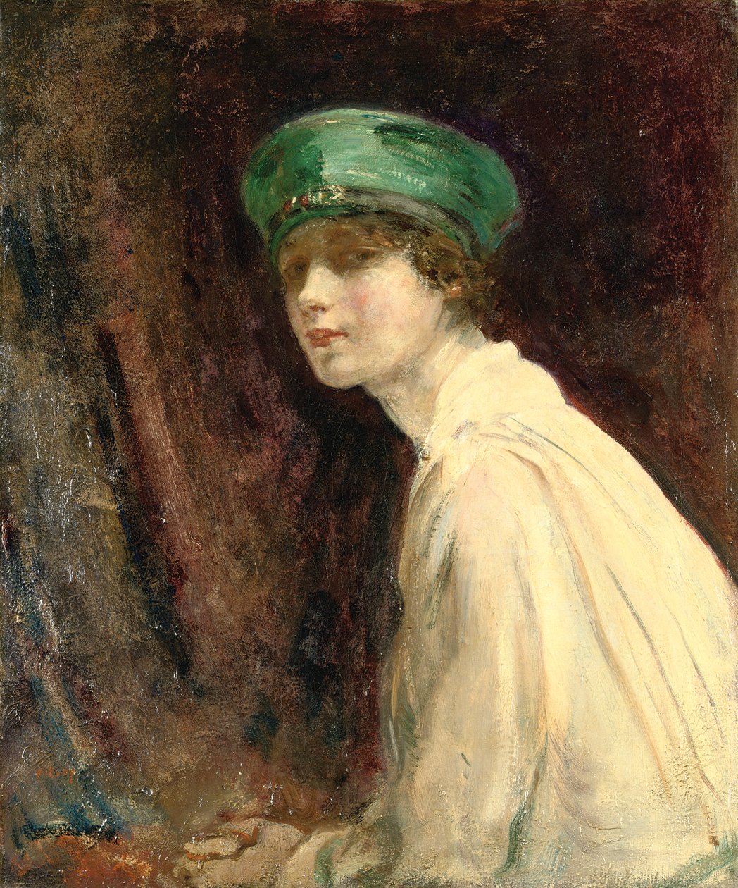 "The Green Hat", et portrett av fru Claude Johnson, 1918 av Ambrose McEvoy