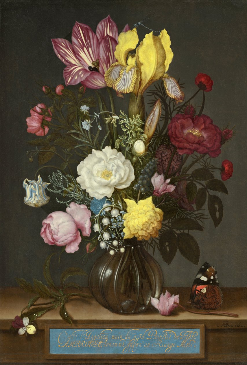 Bukett med blomster i en glassvase av Ambrosius the Elder Bosschaert