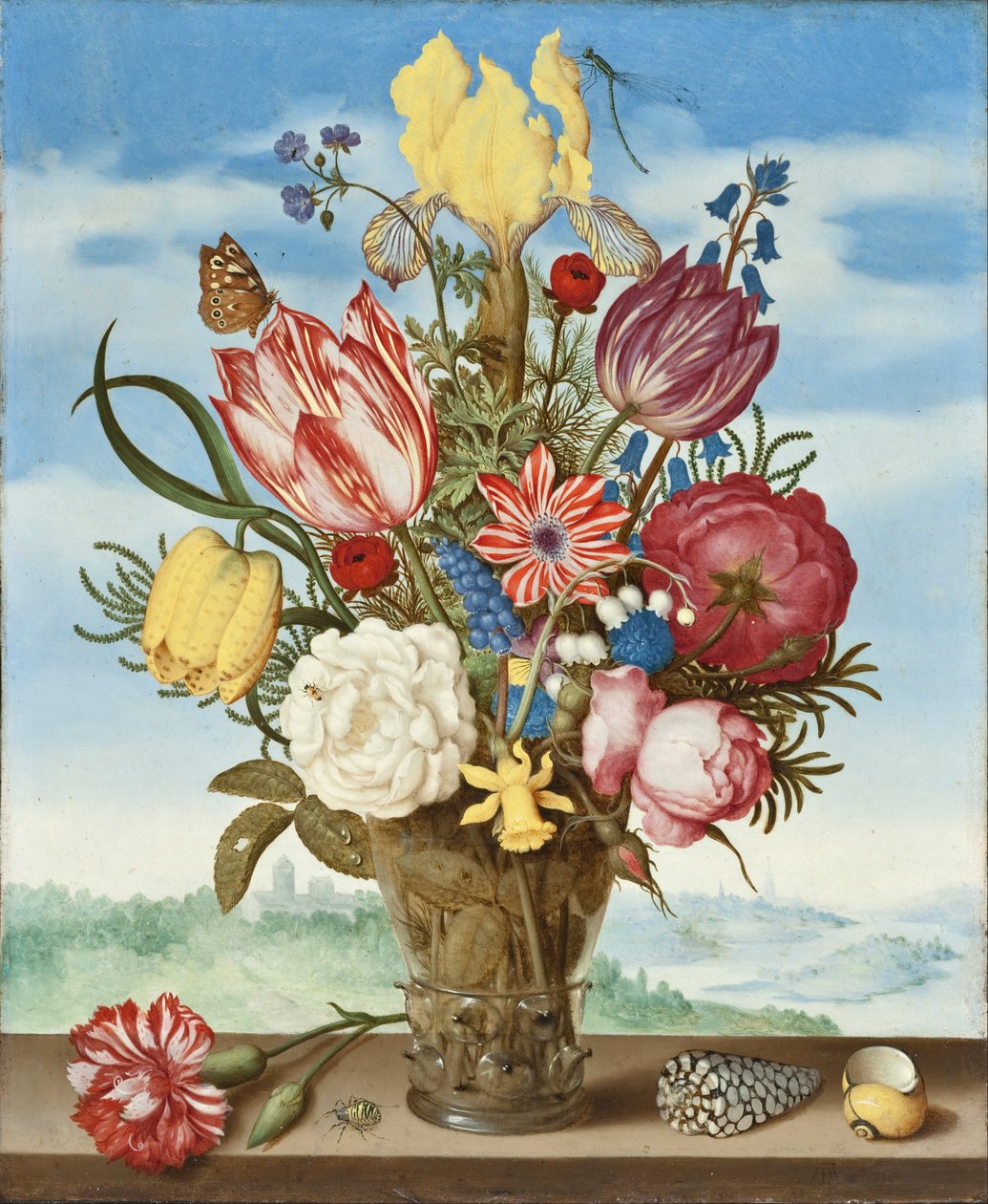 Bukett med blomster på en hylle av Ambrosius the Elder Bosschaert