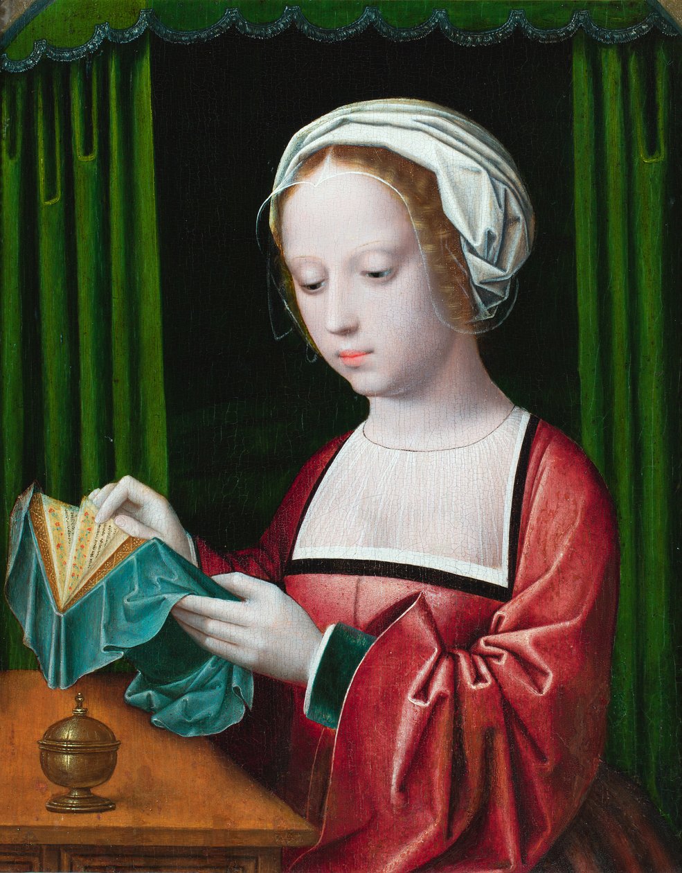 Magdalen-lesningen (olje på panel) av Ambrosius (follower of) Benson