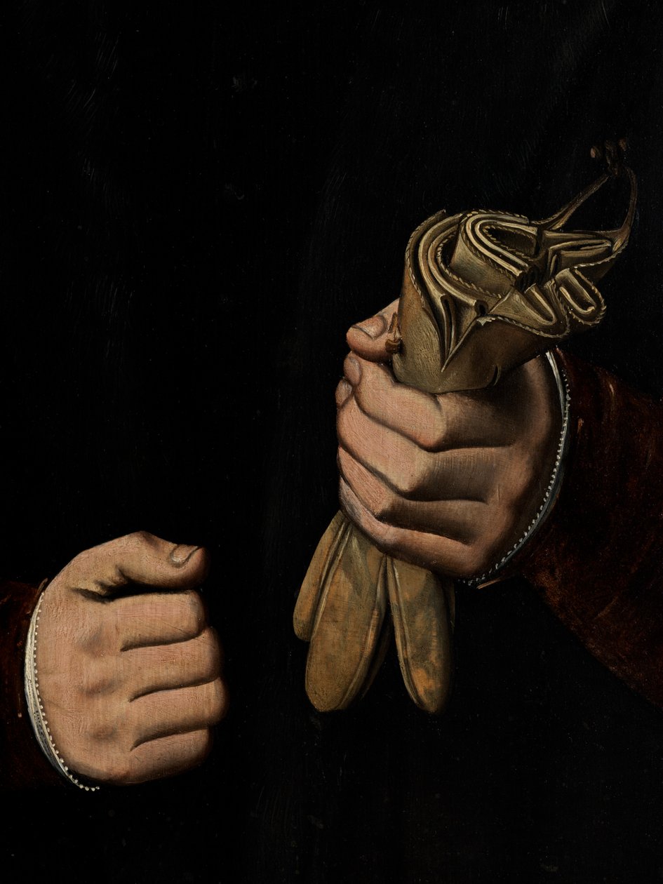 Detalj av portrett av Otho Stochoven (olje på panel) av Ambrosius Benson