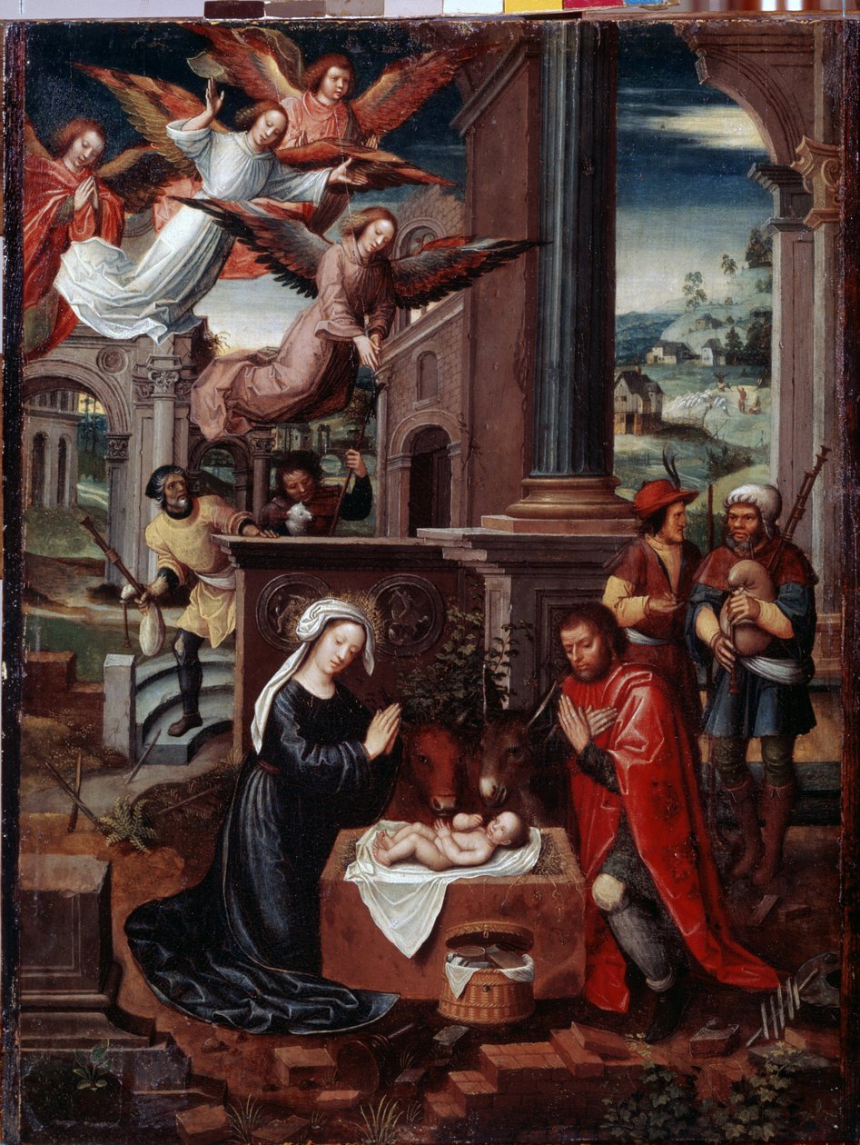 ""Fødselen"" Maleri av Ambrosius Benson (1495-1550) Eremitagemuseet fra 1500-tallet, St. Petersburg av Ambrosius Benson