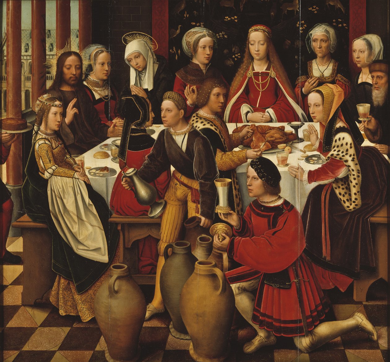 Les noces de Cana - Bryllupsfesten i Cana, av Benson, Ambrosius (1495-1550). Olje på tre. Mål: 99x105 cm. Nationalmuseum Stockholm av Ambrosius Benson