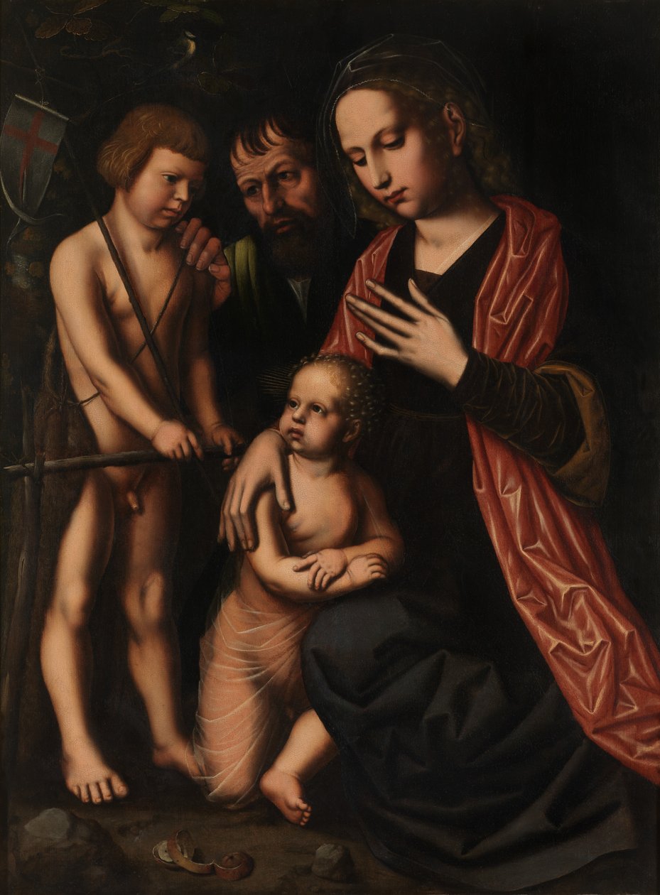 Den hellige familie og døperen Johannes (olje på panel) av Ambrosius Benson