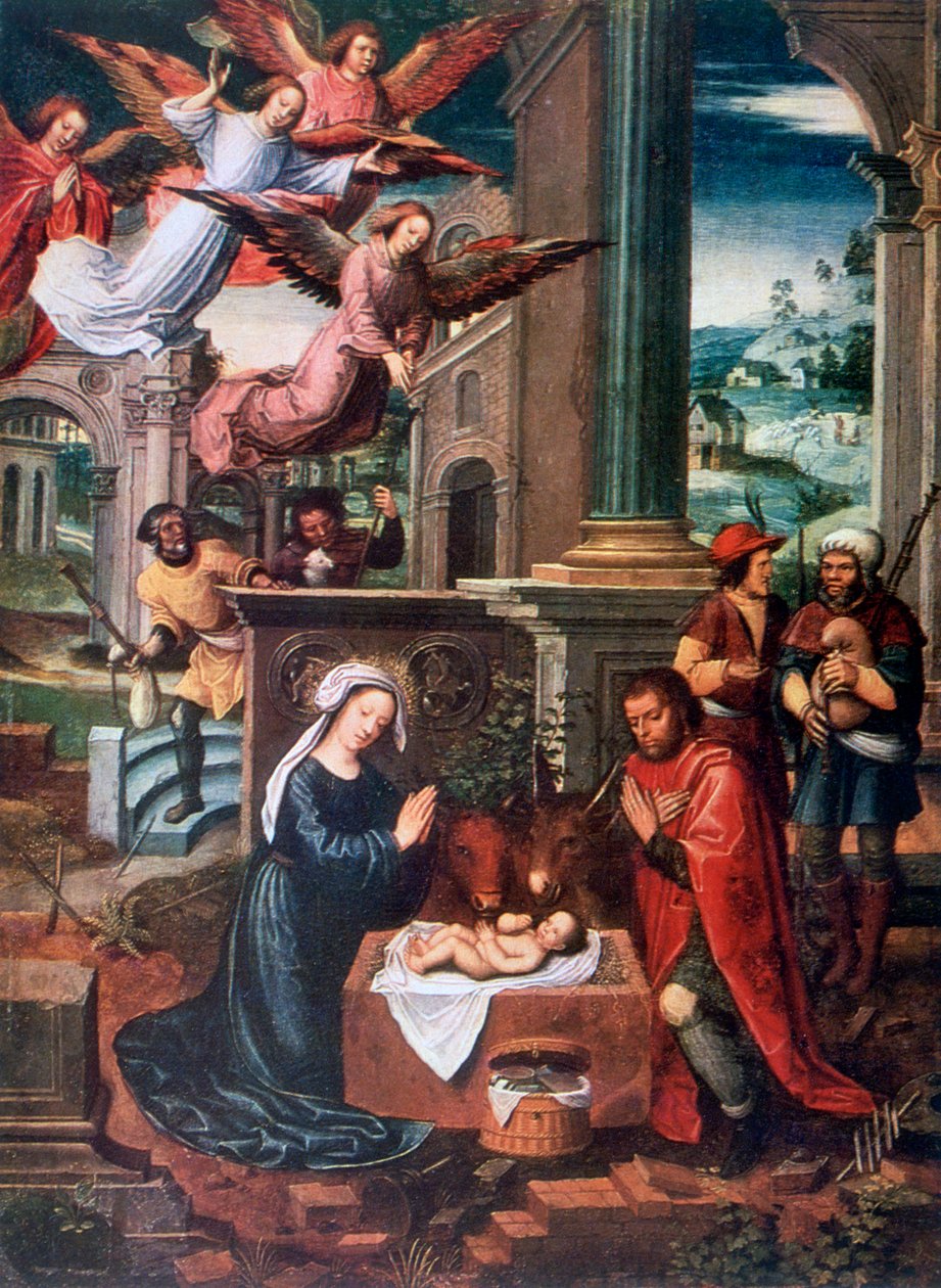 Fødselen, c1500-1550 av Ambrosius Benson
