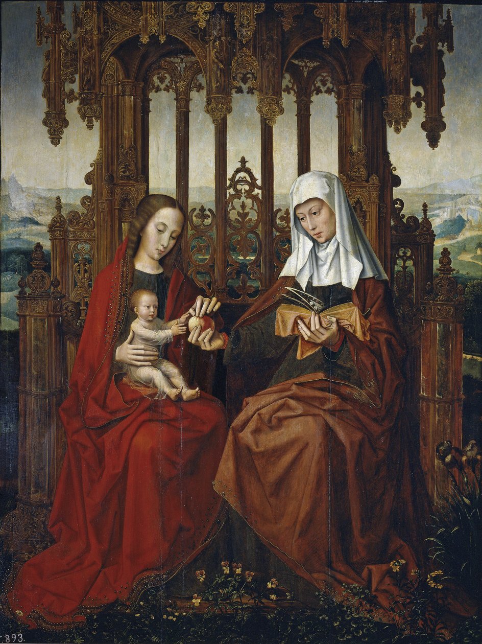 Jomfruen og barnet med Saint Anne, ca 1528 av Ambrosius Benson