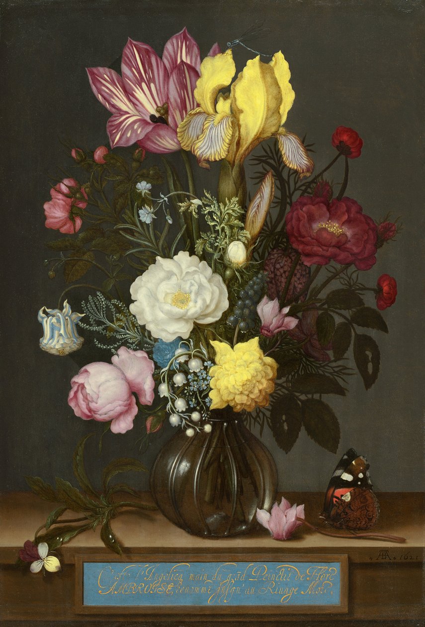 Bukett med blomster i en glassvase, 1621. av Ambrosius Bosschaert the Elder