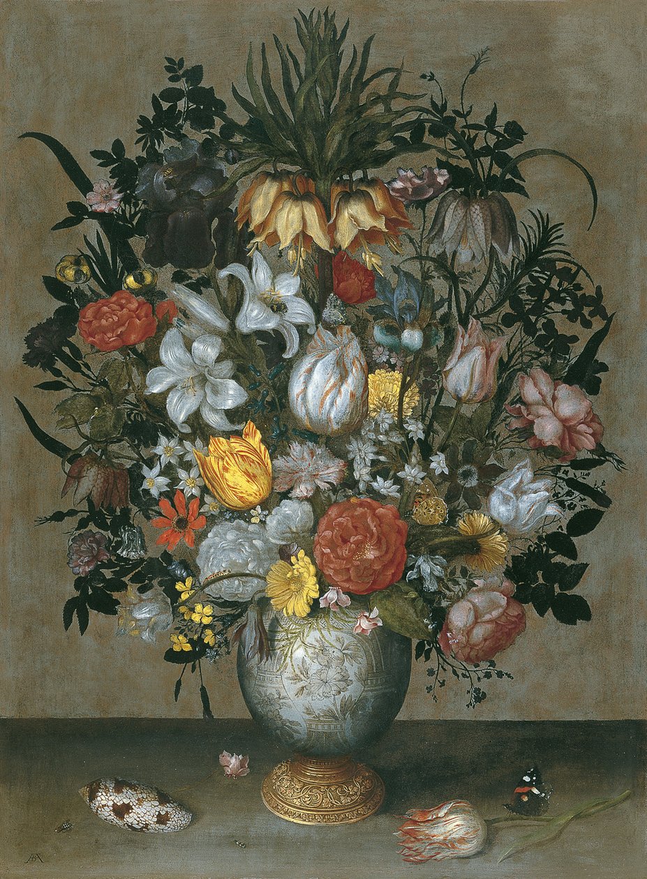 Kinesisk vase med blomster, skjell og insekter av Ambrosius Bosschaert the Elder