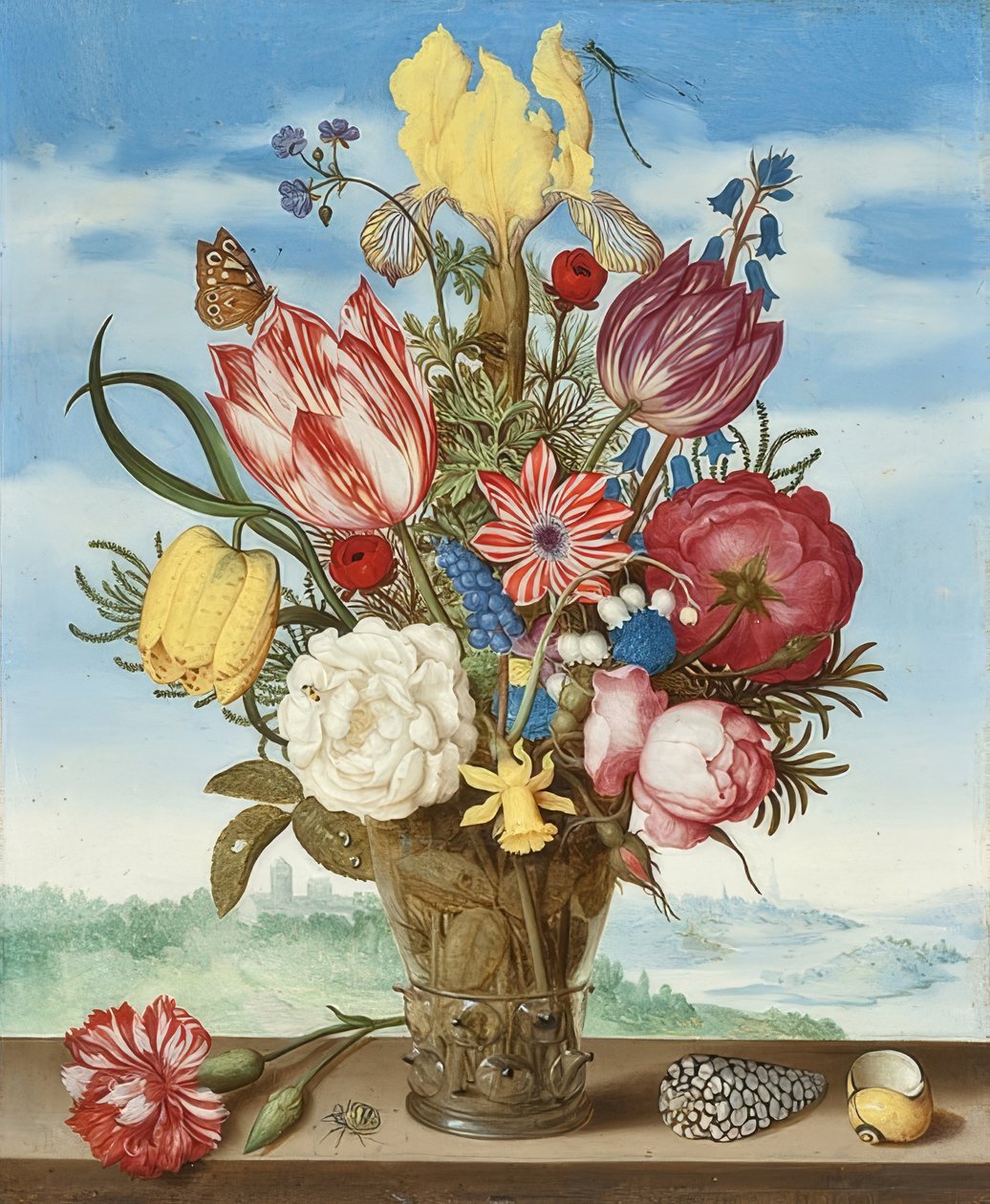 Bukett med blomster på en avsats. 1619 av Ambrosius the Elder Bosschaert