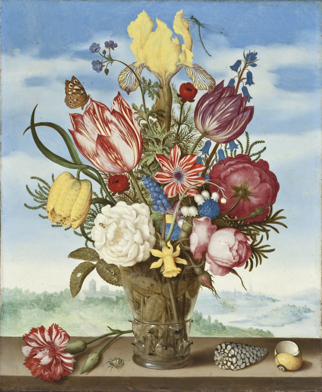 Bukett med blomster på en avsats av Ambrosius the Elder Bosschaert