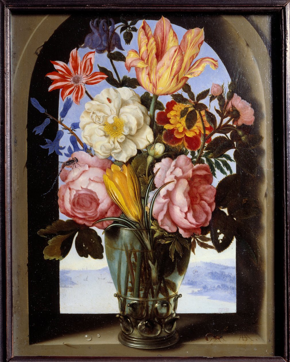 Bukett med blomster i en steinramme som åpner ut mot et landskap Maleri av Ambrosius Bosschaert (1573-1621) av Ambrosius the Elder Bosschaert