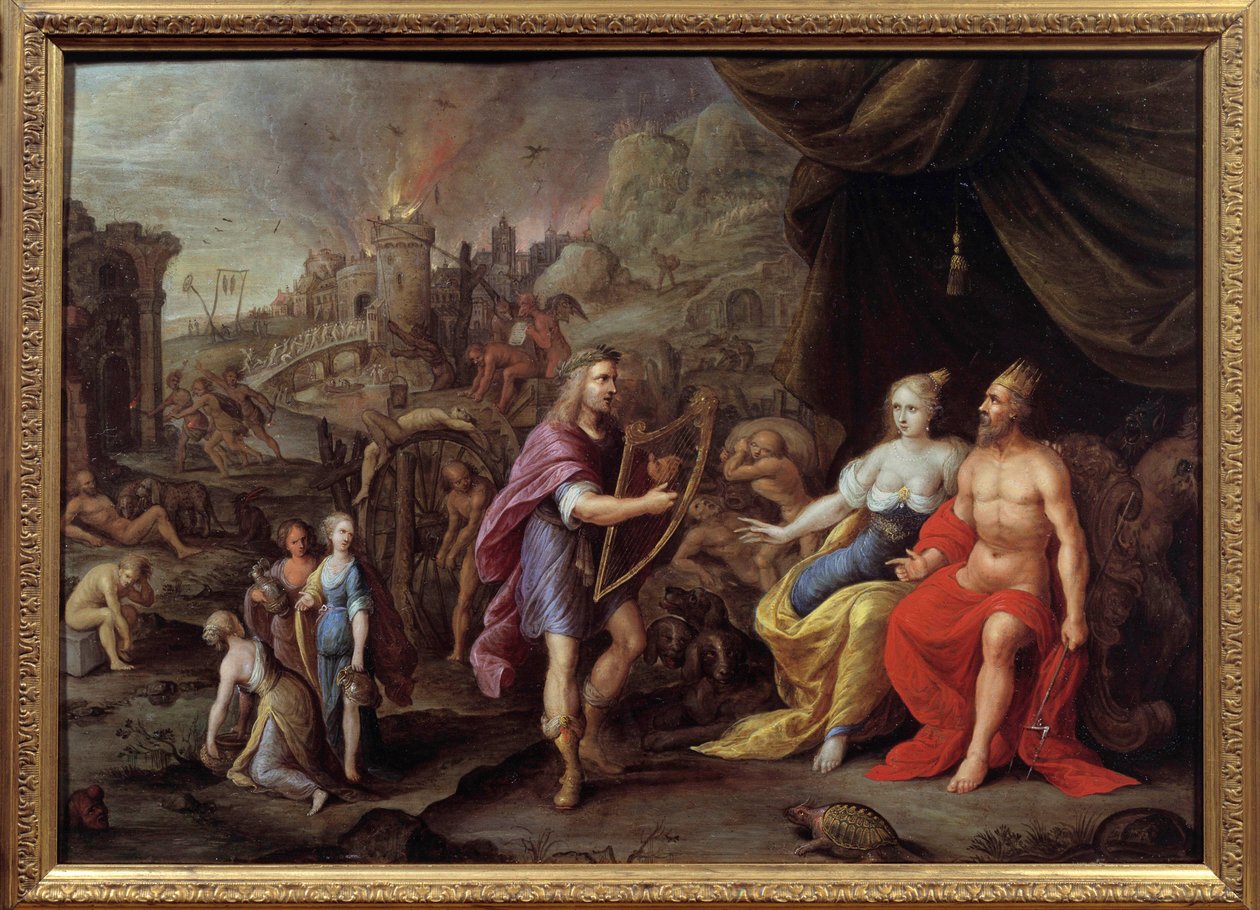 Orphees representasjon i underverdenen Orphee, med sin lyre, ber om tillatelse fra Zevs til å bli med Eurydice i underverdenen. Maleri av Ambrosius Francken (1544-1618) Nimes fra 1600-tallet, Museum of Fine Arts. av Ambrosius the Elder Francken or Franck