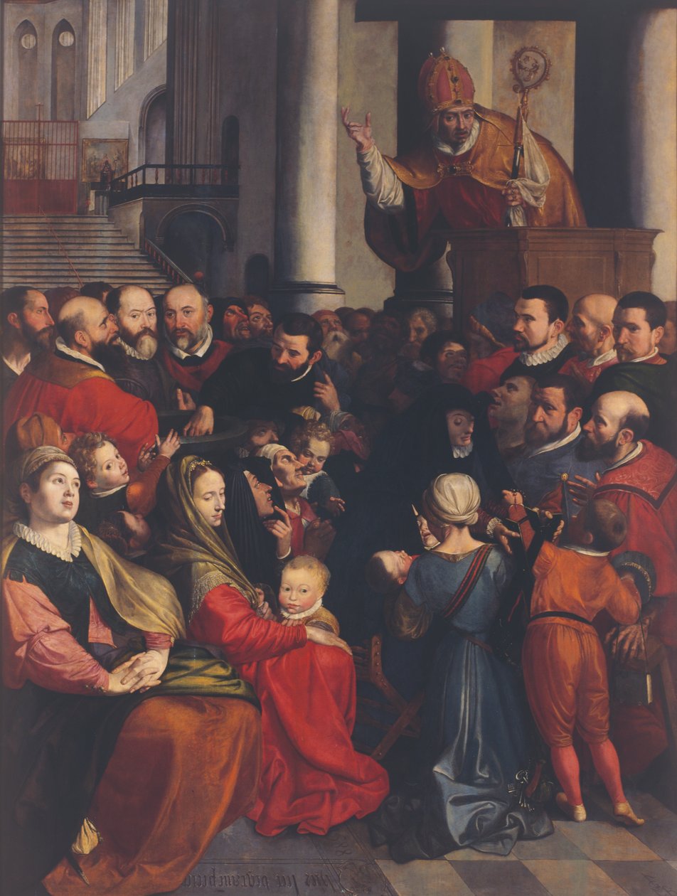 Saint Eligius forkynner i Antwerpen (olje på panel) av Ambrosius the Elder Francken or Franck