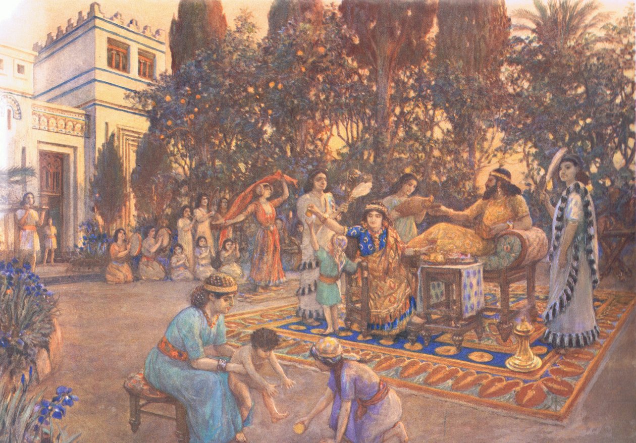 Domestic Life in Babylon, fra MacMillan skoleplakater, ca. 1950-60-tallet av Amedee Forestier