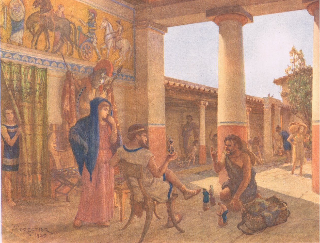 Husliv i Hellas, fra MacMillan skoleplakater, ca. 1950-60-tallet av Amedee Forestier
