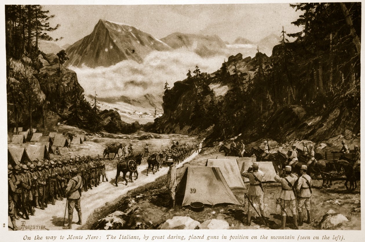 På vei til Monte Nero: Italienerne plasserte med stor dristighet våpen i posisjon på fjellet, 1914-19 av Amedee Forestier