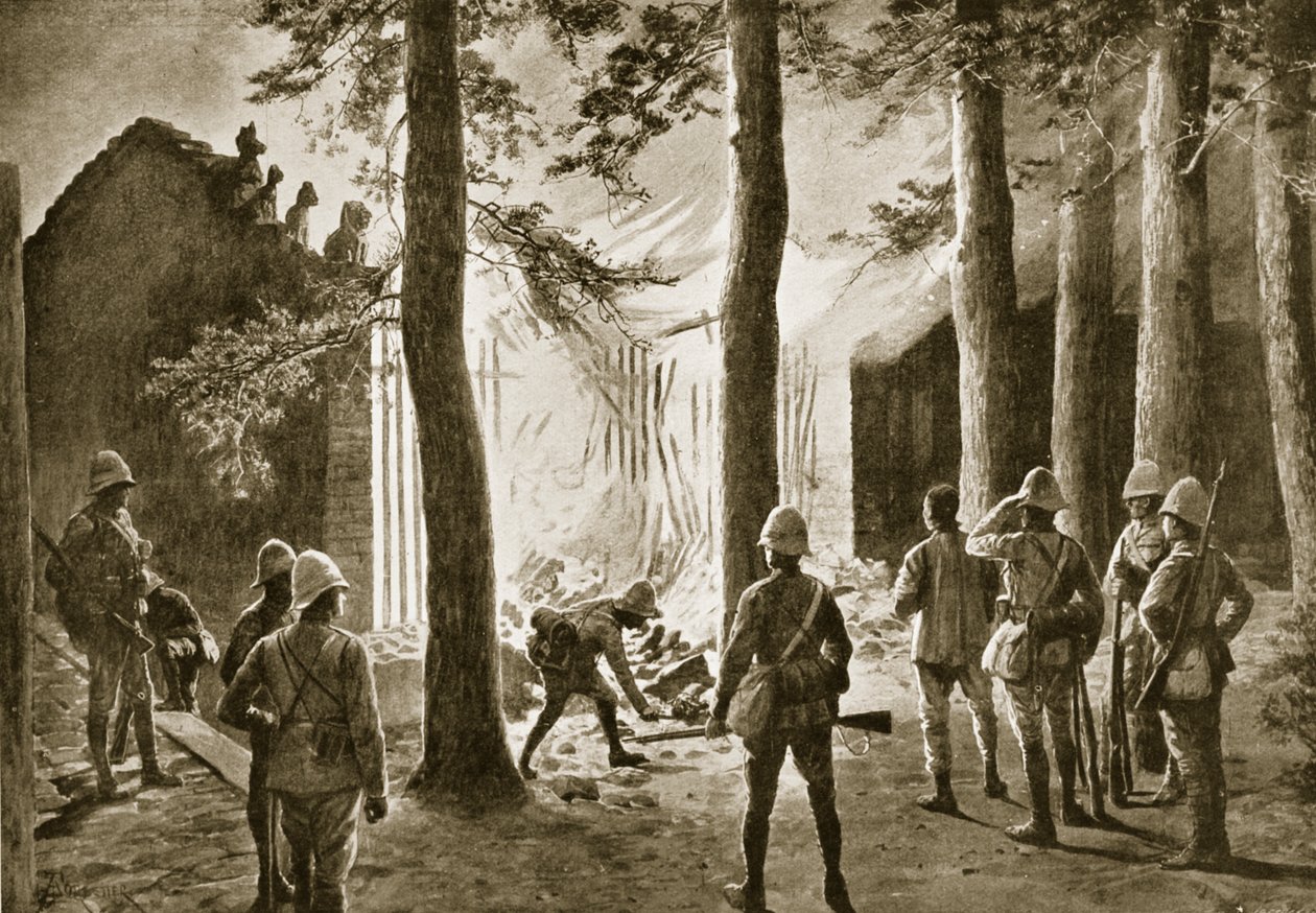 Ødeleggelsen av et kinesisk tempel på bredden av Pei-Ho av Amedee Forestier