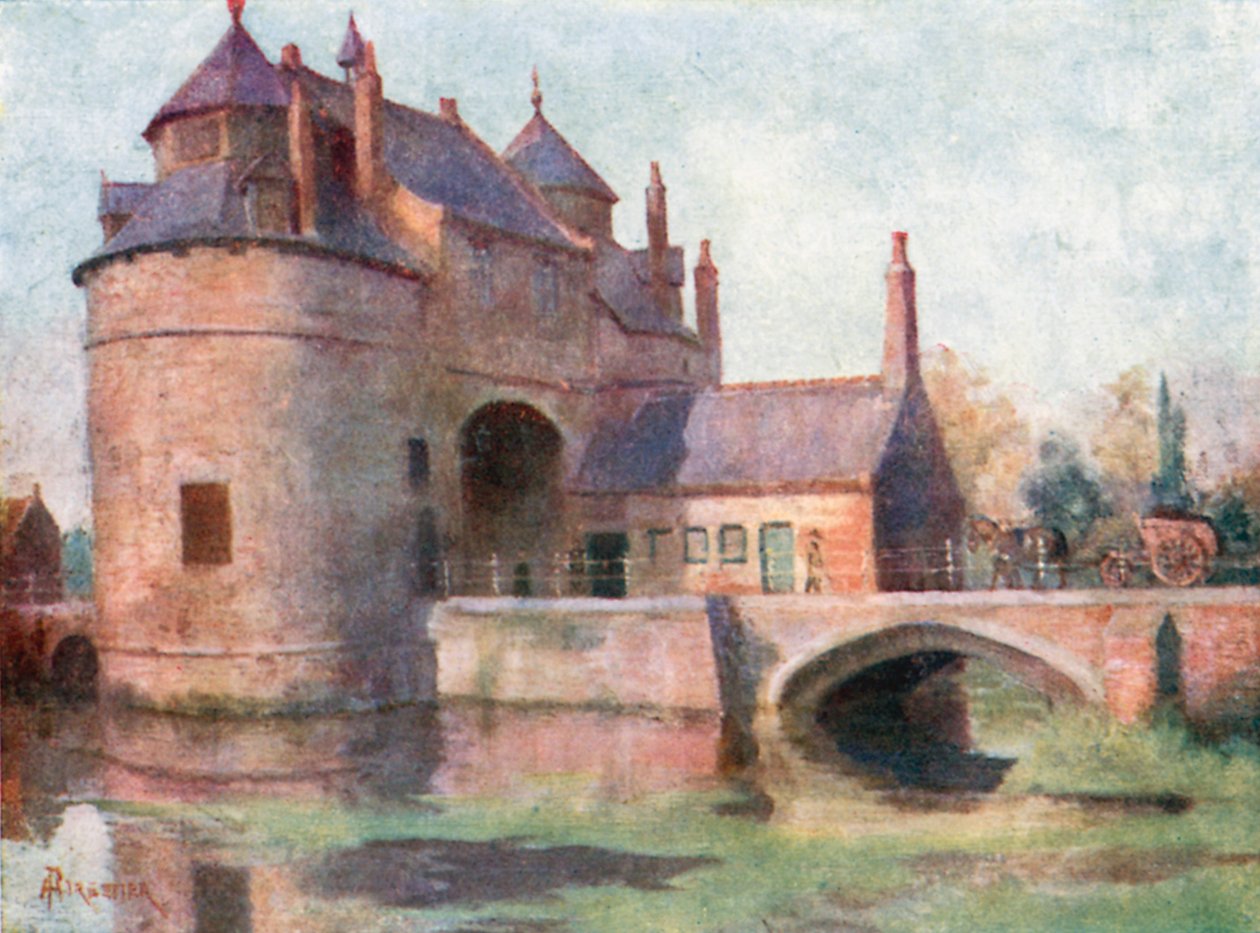 Porte d#39;Oostende, Brugge (fargelitografi) av Amedee (after) Forestier