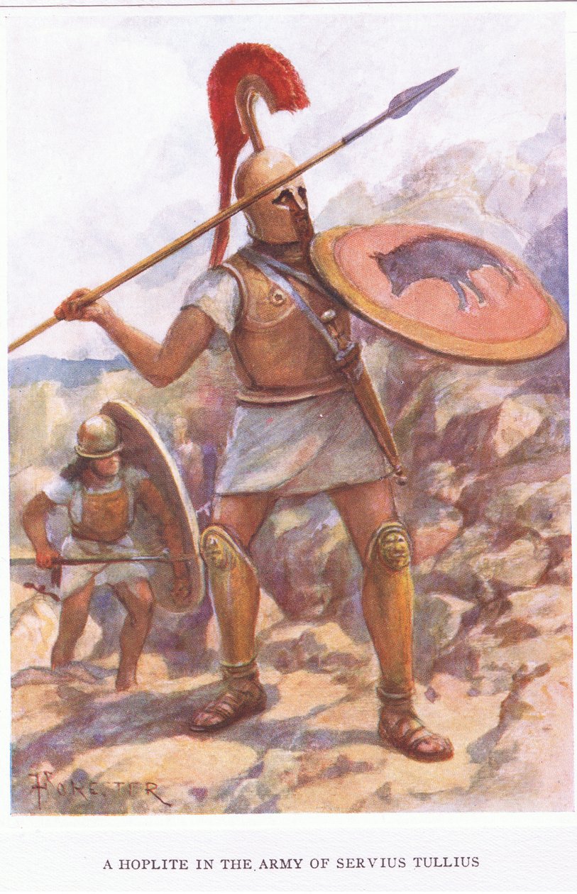 En hoplitt i hæren til Servius Tullius, illustrasjon fra The Roman Soldier, 1928 av Amedee Forestier