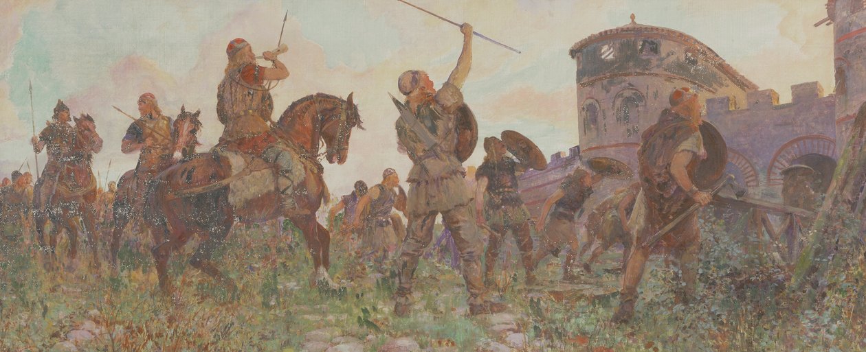 Saksernes ankomst til London, c530 AD, c1912 av Amedee Forestier