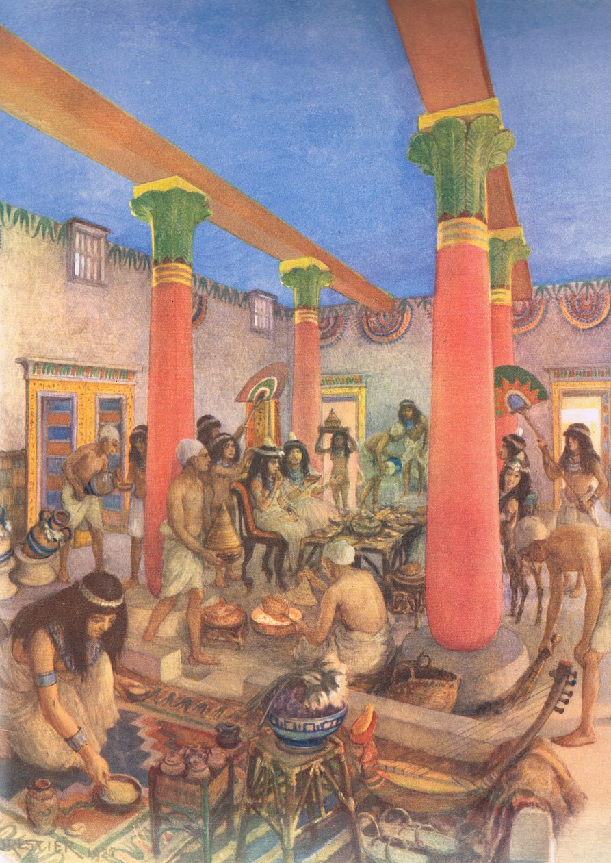 Domestic Life in Egypt, fra MacMillan skoleplakater, ca. 1950-60-tallet av Amedee Forestier