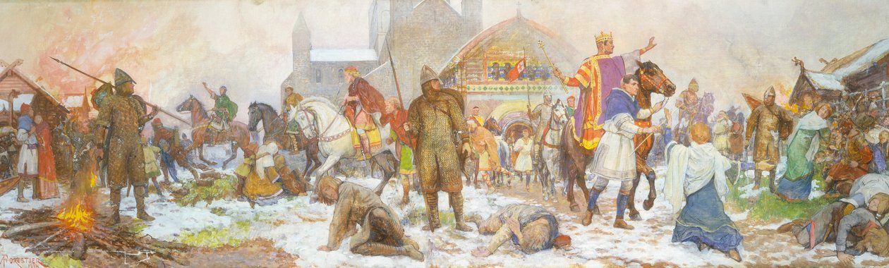 Episode ved kroningen av William I, London, juledag, 1066, tidlig på 1900-tallet av Amedee Forestier