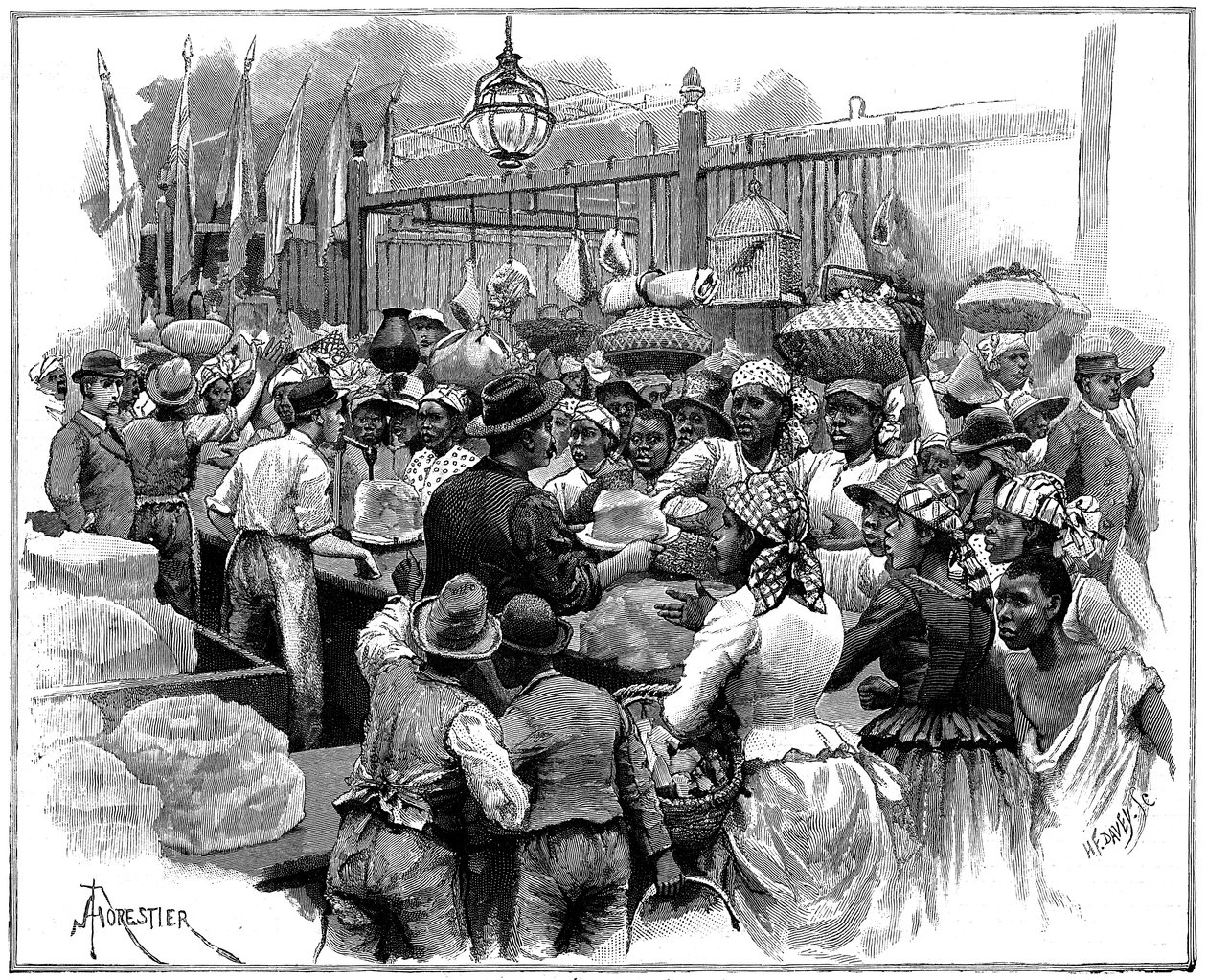 Isbod på markedet, Georgetown, Demerara, Guyana, Britisk Guyana, 1888 av Amedee Forestier