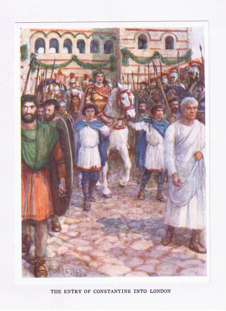 Konstantins inntreden i London, illustrasjon fra The Roman Soldier, 1928 av Amedee Forestier