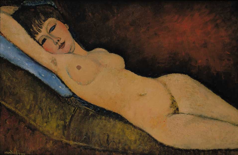 Naken bleie med pute blå av Amedeo Modigliani