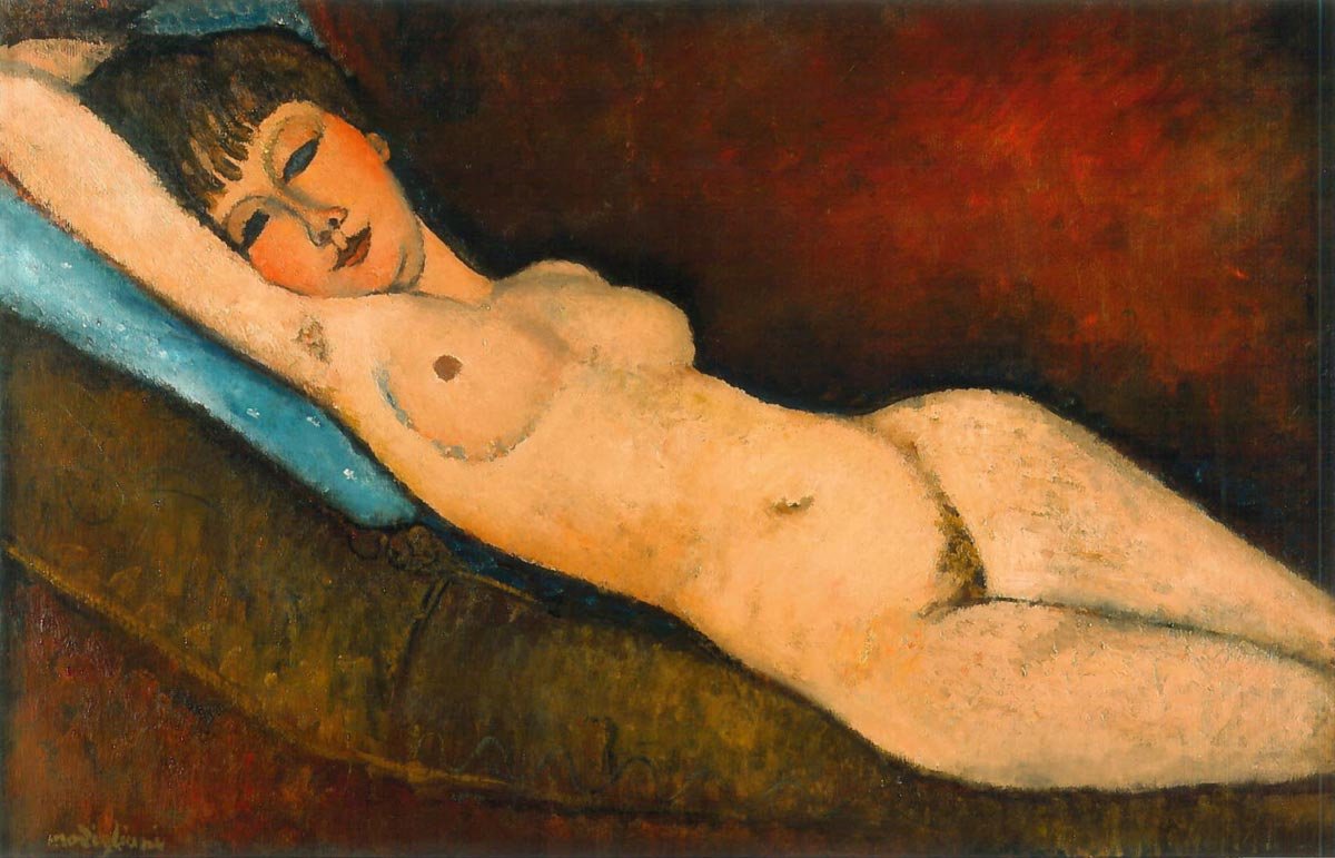 Naken bleie med pute blå av Amedeo Modigliani