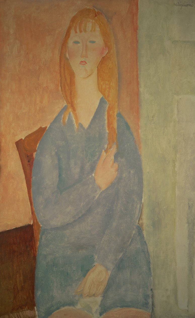 Jente i blå kjole av Amedeo Modigliani