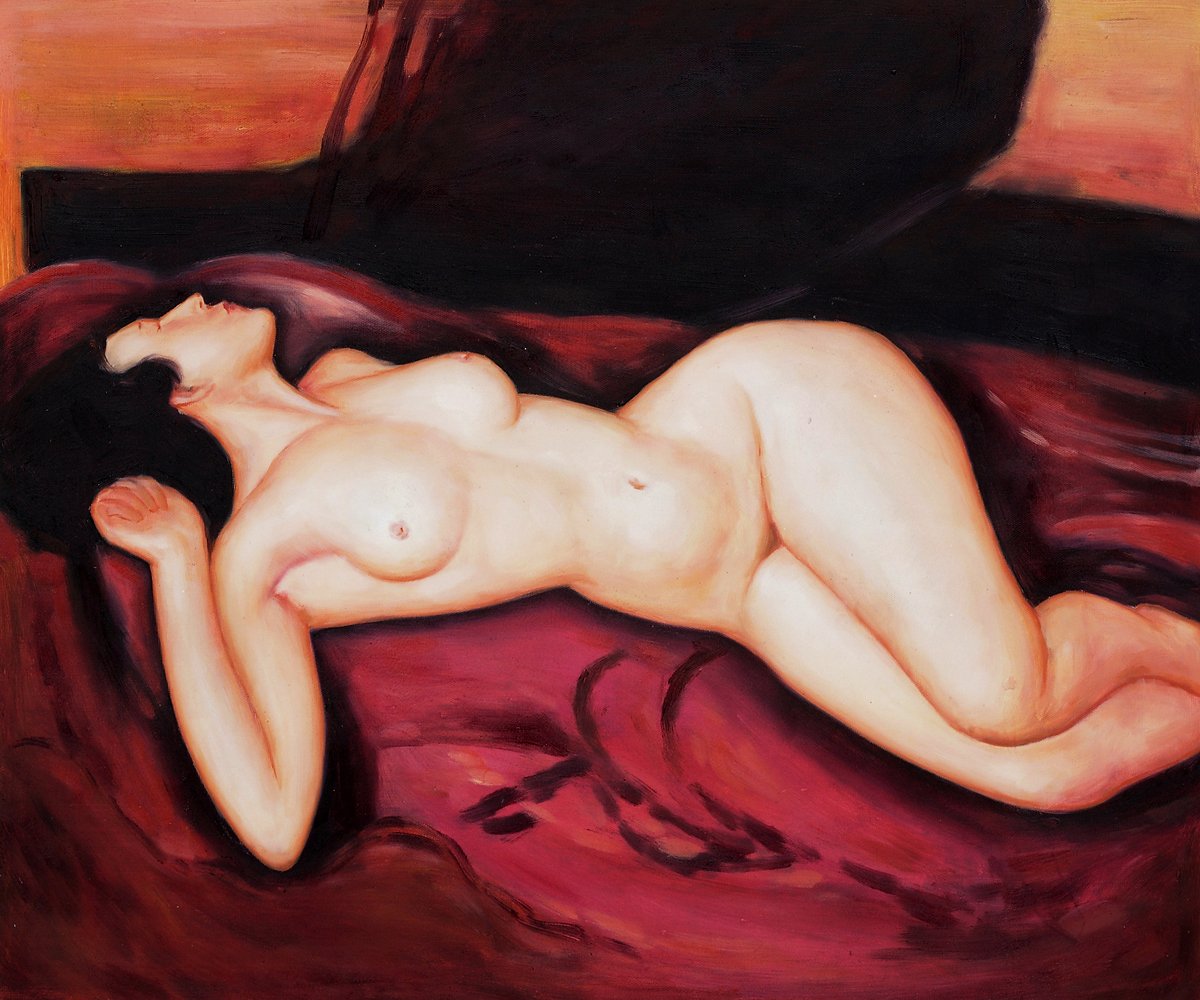 Naken som ligger på ryggen av Amedeo Modigliani