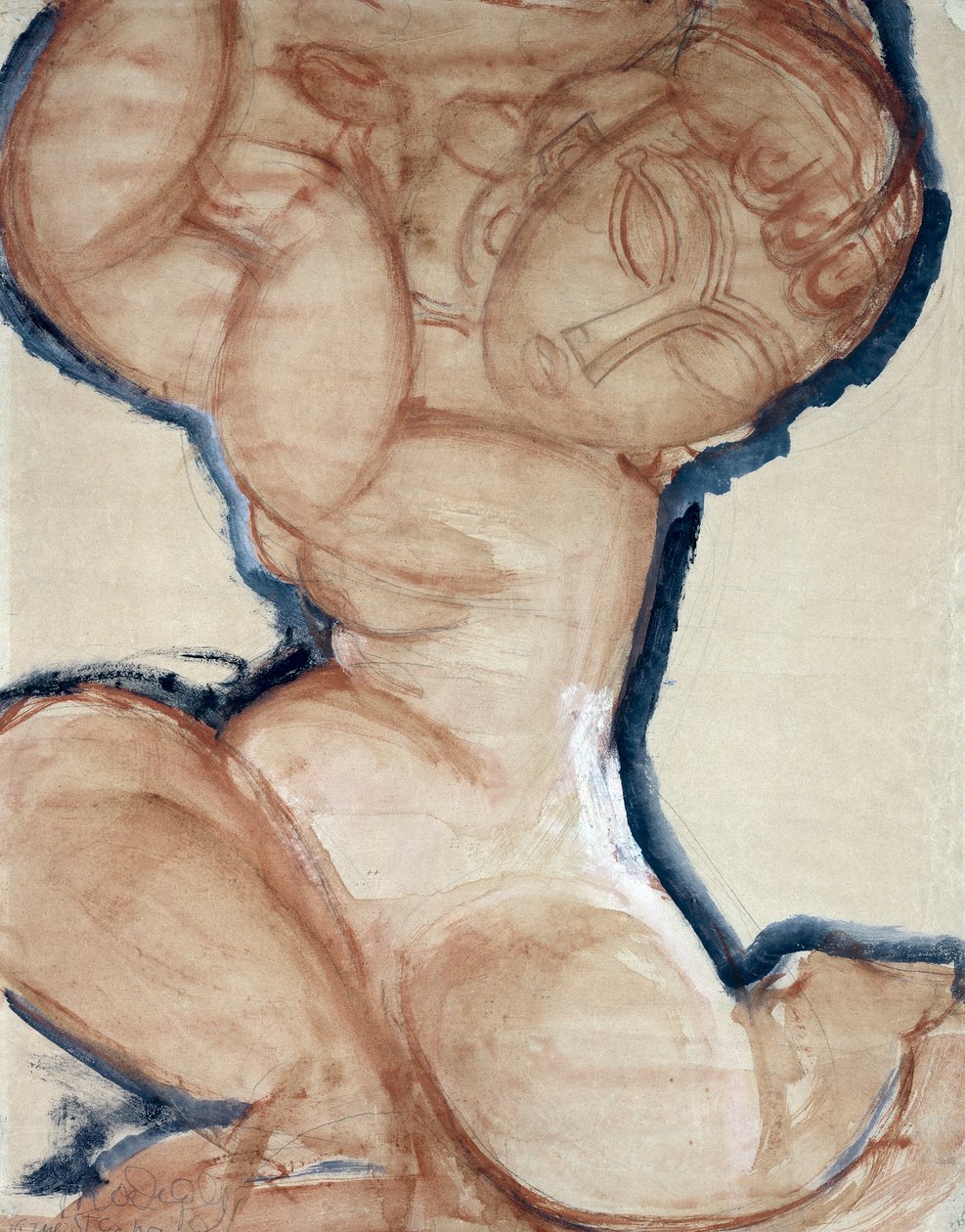 Rosa karyatide med en blå kant, ca. 1913 av Amedeo Modigliani