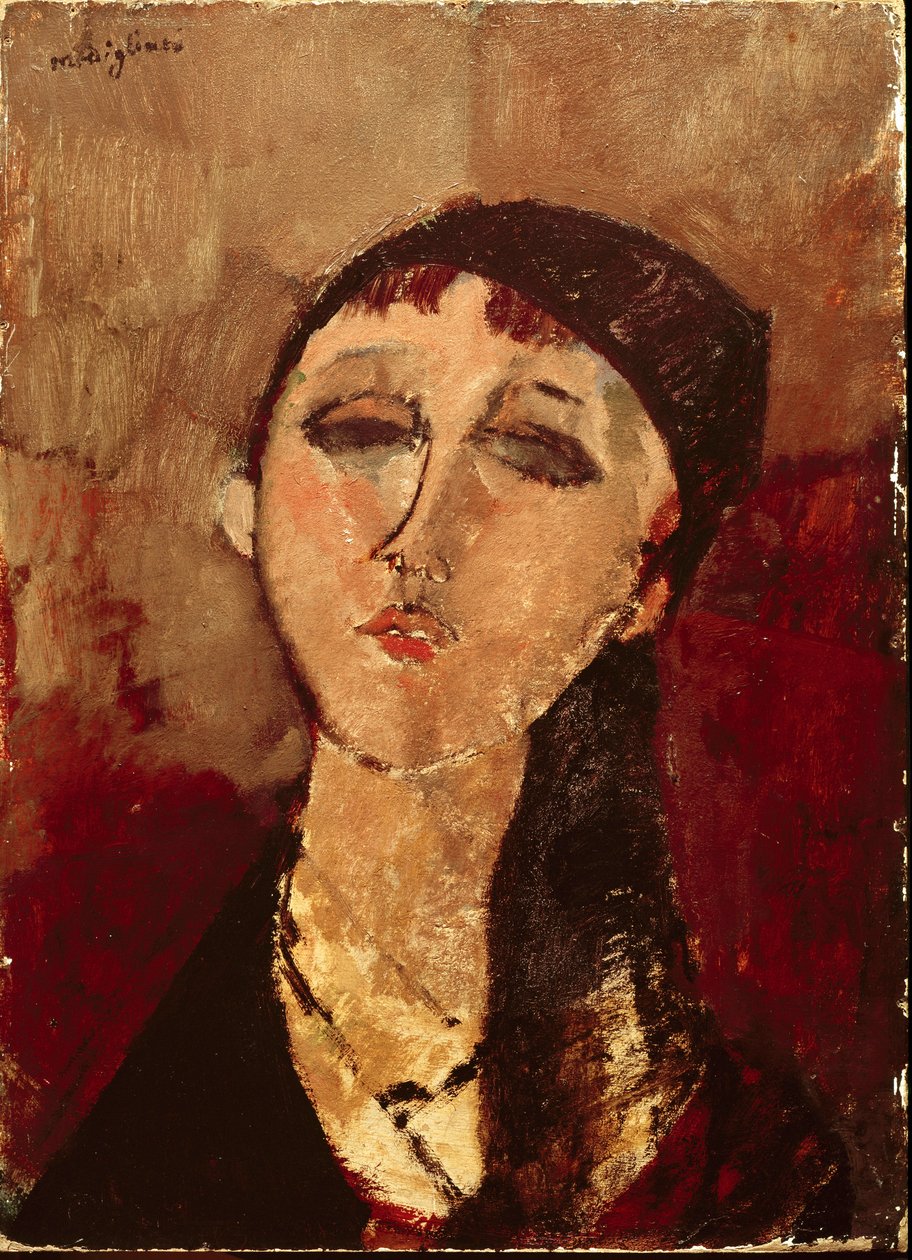 Hodet til en jente (Luisa). Maleri av Amedeo Modigliani (1884-1920), 1915. Olje på papp. Mål: 50x37 cm. Milan, Mazzotta Foundation (Milan, Mazzotta Foundation) av Amedeo Modigliani