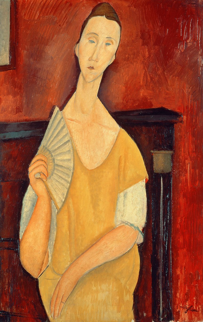 Kvinne med fan (Lunia Czechowska) 1919 av Amedeo Modigliani