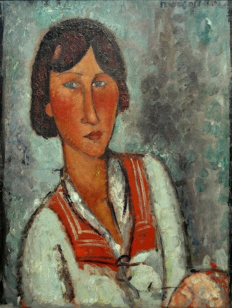 Halvlangt portrett av en ung kvinne med en sjømannskrage av Amedeo Modigliani