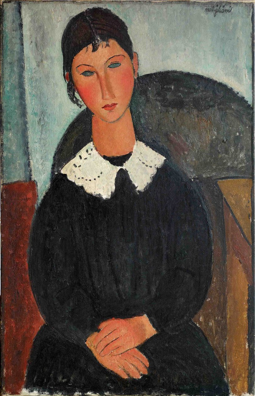 Elvira med hvit krage, 1917-1918. av Amedeo Modigliani