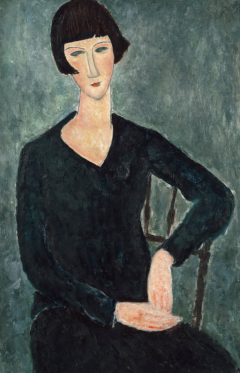 Kvinne sittende i en blå kjole, 1918-1919. av Amedeo Modigliani