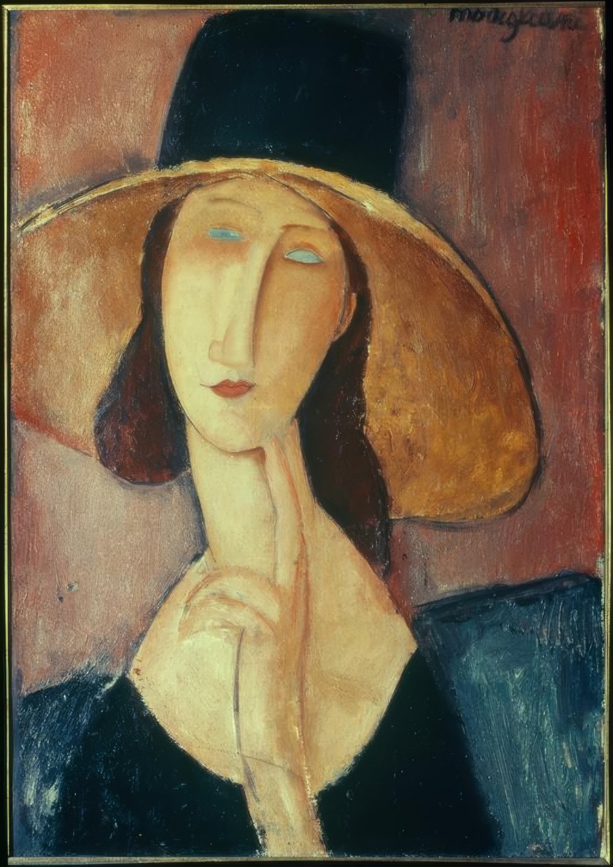Kvinne med stor hatt av Amedeo Modigliani