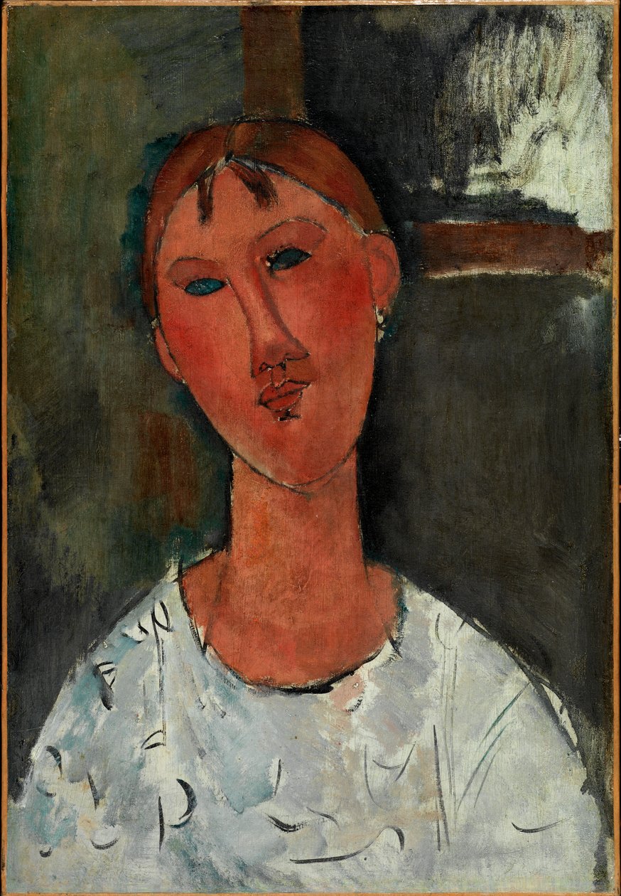 Pike i en hvit bluse, ca. 1915 (olje på lerret) av Amedeo Modigliani