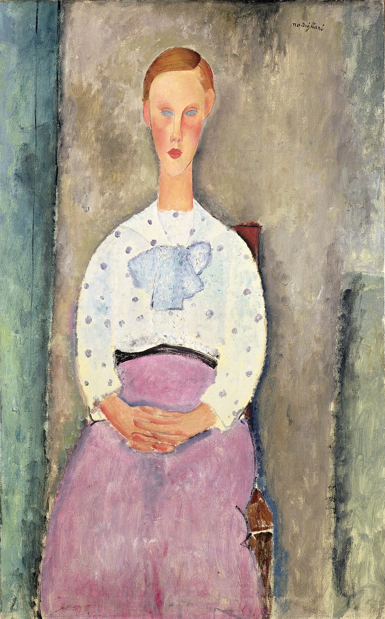 Jente med en prikket bluse, 1919 av Amedeo Modigliani