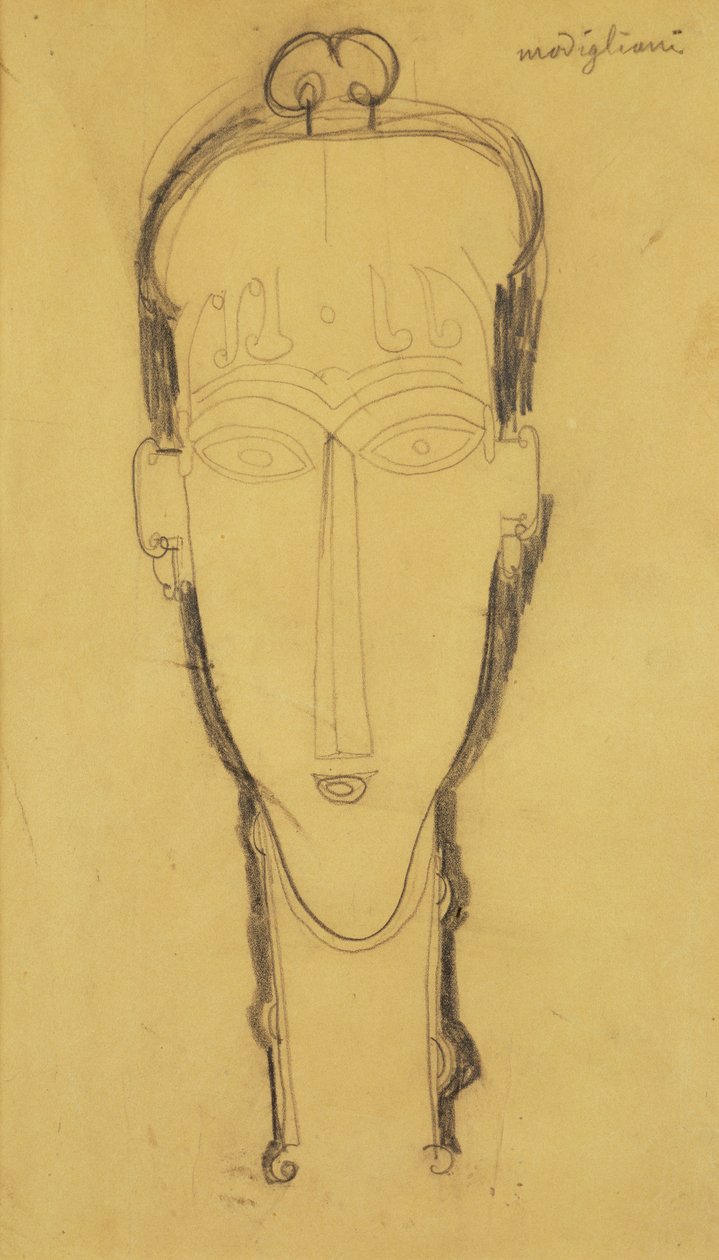 Head of a Caryatid in a Head Dress, 1911 av Amedeo Modigliani