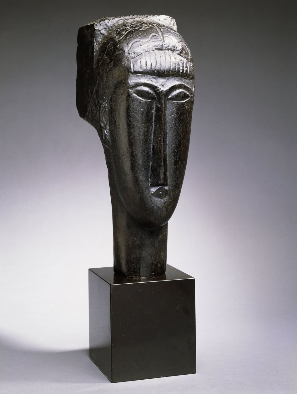 Hodet til en kvinne med frynser; Tete de Femme a la Frange, 1912 av Amedeo Modigliani