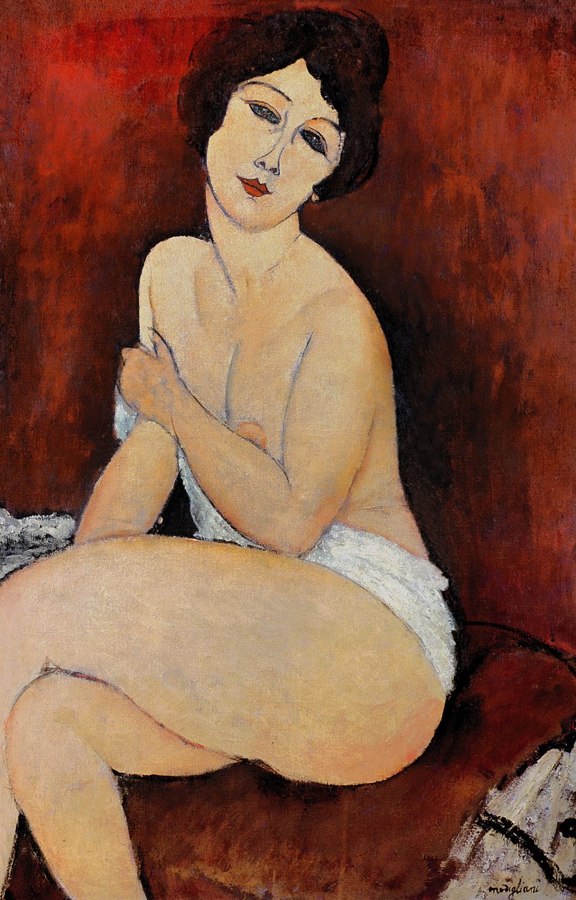Stor sittende naken (olje på lerret) av Amedeo Modigliani