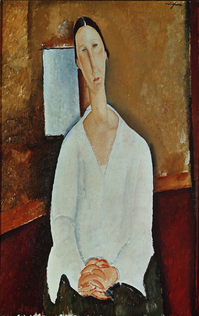 Madame Zborowska med knepne hender, ca. 1917 av Amedeo Modigliani