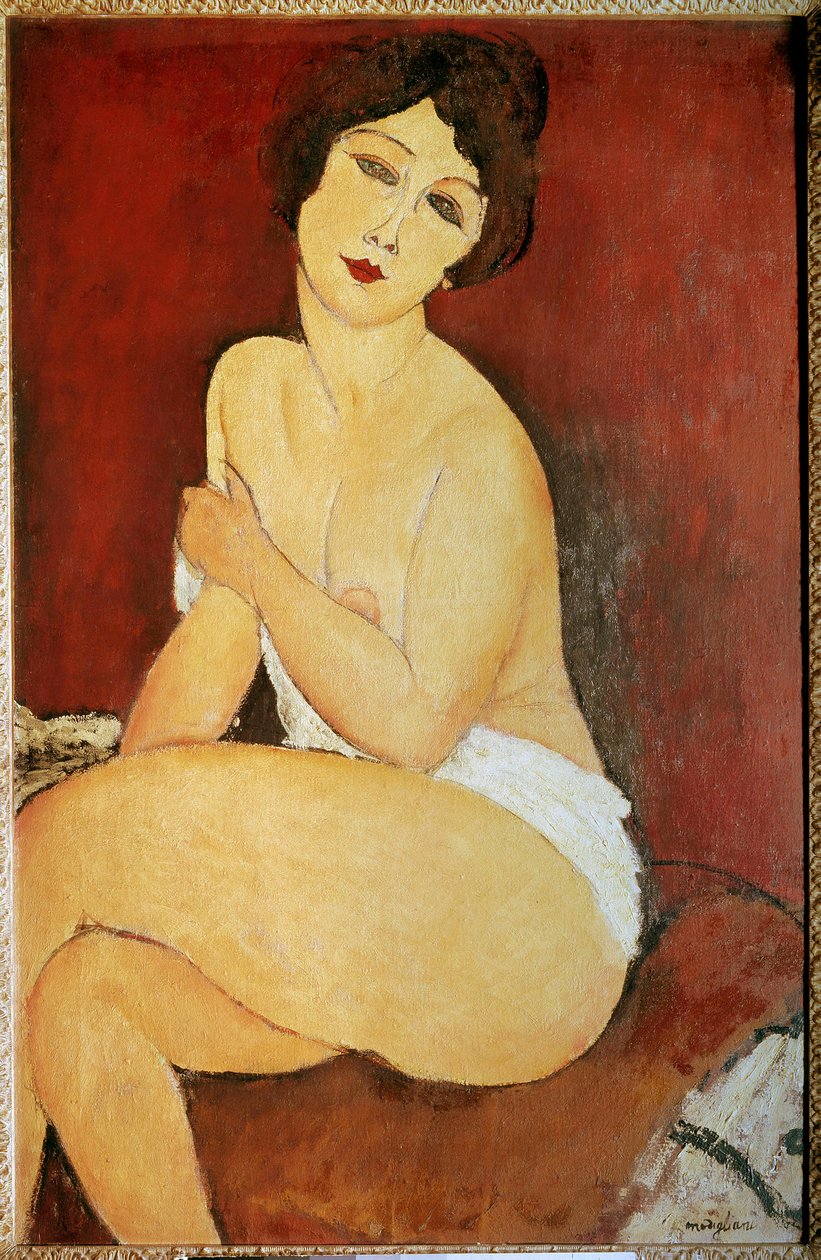 Naken kvinne sittende maleri av Amedeo Modigliani (1884-1920) 1917 Søn. 1x0,65 m Collection privee - Stor sittende naken. Maleri av Amedeo Modigliani (1884-1920) av Amedeo Modigliani