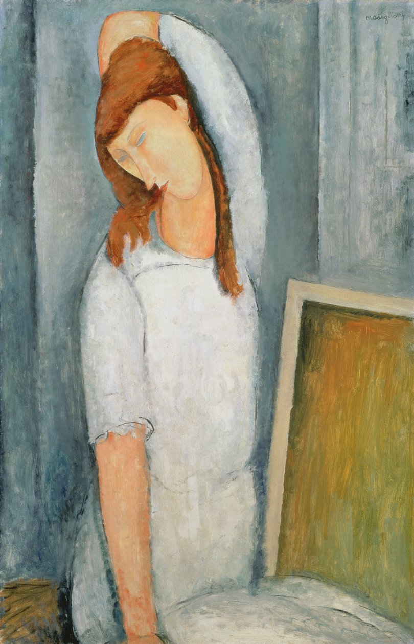 Portrett av Jeanne Hebuterne (1898-1920) med venstre arm bak hodet av Amedeo Modigliani