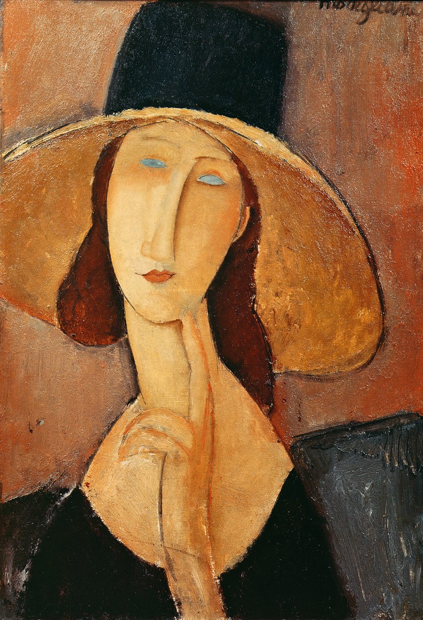 Portrett av Jeanne Hebuterne i stor hatt, ca. 1918-19 av Amedeo Modigliani