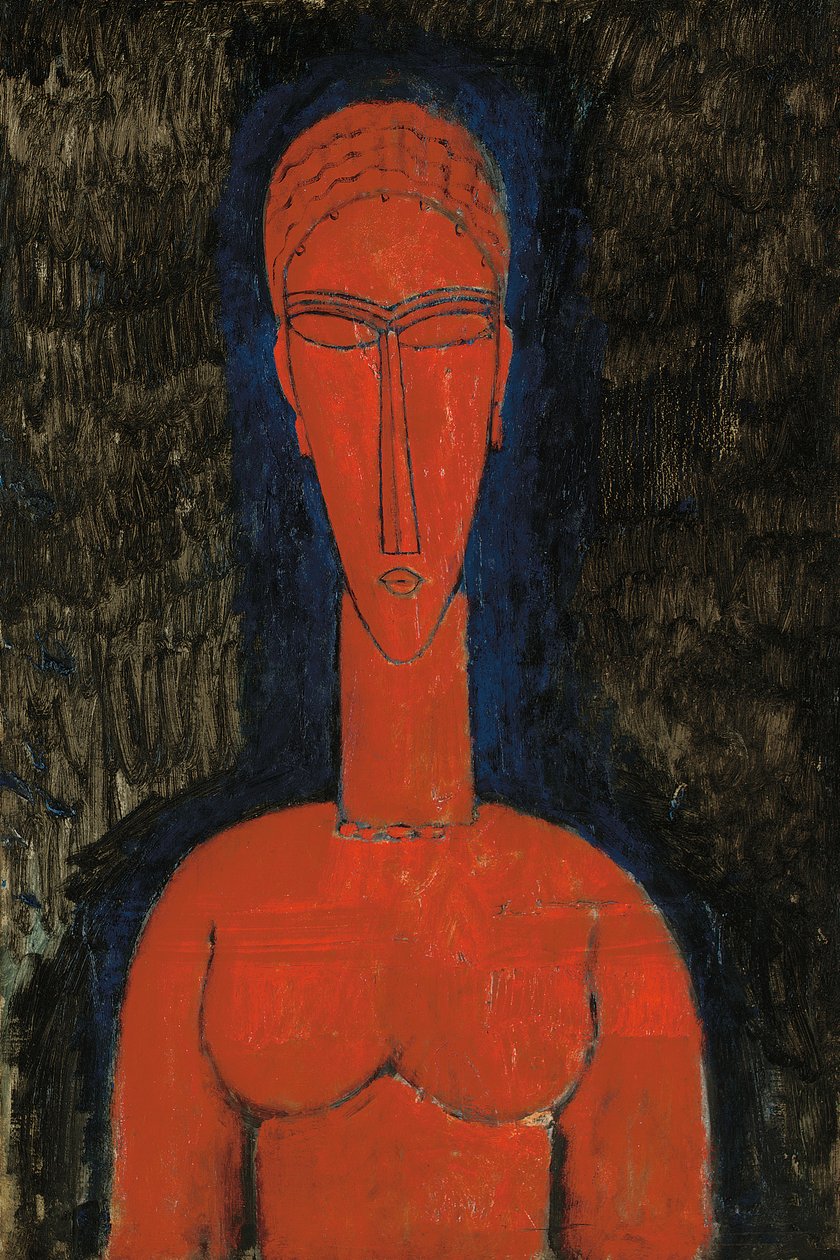 Rød byste, karyatid, 1913 av Amedeo Modigliani